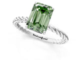 Platinum Fancy Green Emerald  Solitaire Twist Band Ring with Four-Prong Setting_1