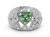 Platinum Fancy Green Heart Cut Brilliant Halo Pave Diamond Milgrain Ring_6