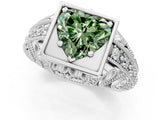 Platinum Fancy Green Heart Cut Brilliant Milgrain Filigree Diamond Ring with Square Prong Setting_7