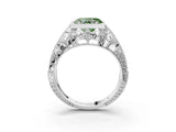 Platinum Fancy Green Heart Cut Brilliant Milgrain Filigree Diamond Ring with Square Prong Setting_9