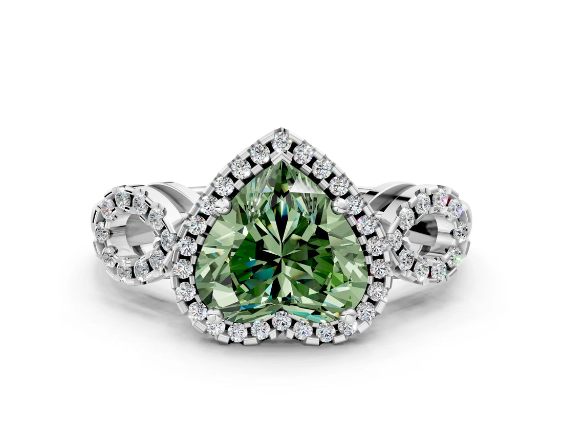 Platinum Fancy Green Heart Cut Cut Halo Diamond Infinity Band with Four-Prong Setting_12