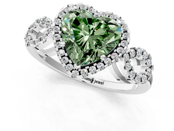 Platinum Heart-Shaped Pave Infinity Halo Engagement Ring Setting for Fancy Green Center