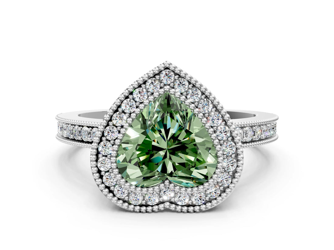 Platinum Fancy Green Heart Cut Cut Halo Pavé Diamond Ring_12