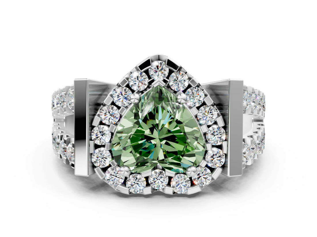 Platinum Fancy Green Heart Cut Cut Halo Split Shank Prong Set Ring_12