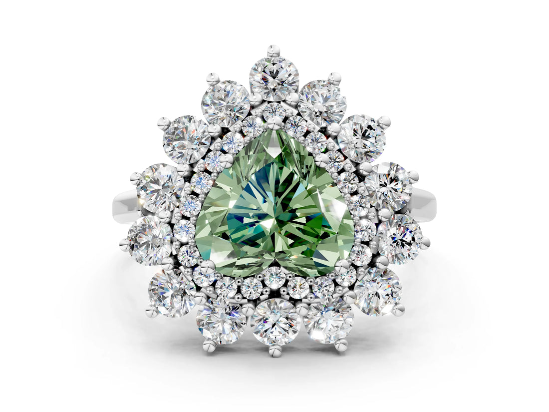 Platinum Fancy Green Heart Cut Diamond Floral Double Halo Engagement Ring with Prong Setting_30
