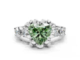 Platinum Fancy Green Heart  Cut Diamond Floral Halo Engagement Ring with Shared Prong Setting 1