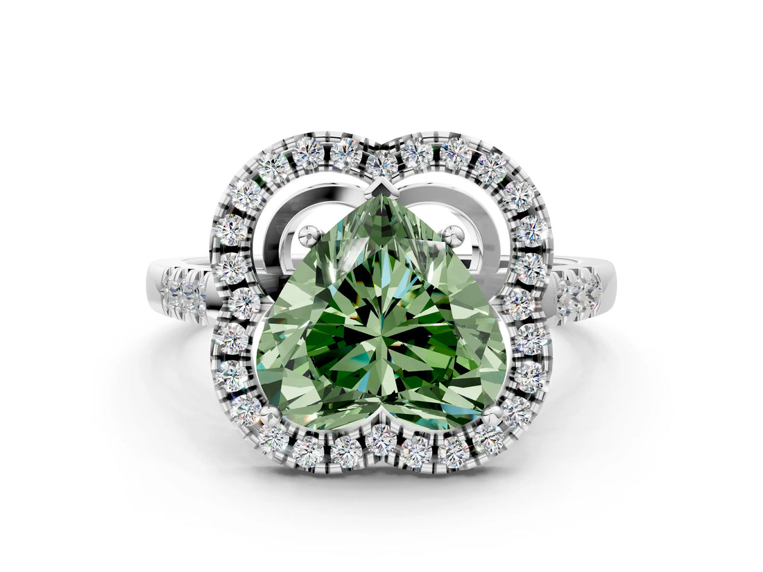 Platinum Fancy Green Heart Cut Diamond Floral Halo Split Shank Prong Setting Ring_24