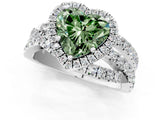 Platinum Fancy Green Heart Cut Diamond Halo Ring with Round Split Shank and Prong Setting_1
