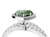 Platinum Fancy Green Heart Cut Diamond Halo Ring with Round Split Shank and Prong Setting_4
