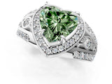Platinum Fancy Green Heart Cut Diamond Halo Ring with Split Shank and Bezel Accents and Four-Prong Setting_13
