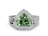 Platinum Fancy Green Heart Cut Diamond Halo Ring with Split Shank and Bezel Accents and Prong Setting_12