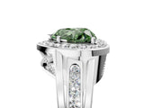 Platinum Fancy Green Heart Cut Diamond Halo Ring with Split Shank and Bezel Accents and Prong Setting_17