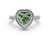 Platinum Fancy Green Heart Cut Diamond Milgrain Halo Engagement Ring with Round Pavé Band and Prong Setting_27