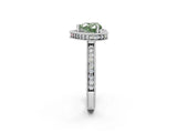 Platinum Fancy Green Heart Cut Diamond Milgrain Halo Engagement Ring with Round Pavé Band and Prong Setting_29