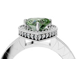 Platinum Fancy Green Heart Cut Diamond Milgrain Halo Engagement Ring with Round Pavé Band and Prong Setting_31