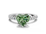 Platinum Fancy Green Heart Cut Diamond Pavé Solitaire Ring with Round Band and Prong Setting
