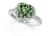 Platinum Fancy Green Heart Cut Diamond Scalloped Halo Engagement Ring with Round Shared Prong Band_1