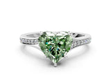 Platinum Fancy Green Heart Cut Diamond Solitaire Ring with Pavé Band and Prong Setting_12