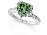 Platinum Fancy Green Heart Cut Diamond Solitaire Ring with Pavé Band and Prong Setting_13