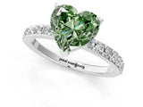 Platinum Fancy Green Heart  Cut Diamond Solitaire with Pave Band and Four-Prong Setting 2