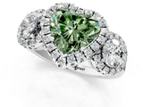 Platinum Fancy Green Heart Cut Diamond Three-Stone Halo Ring with Prong Setting and Pavé Accents_13