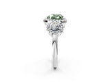 Platinum Fancy Green Heart Cut Diamond Three-Stone Halo Ring with Prong Setting and Pavé Accents_14