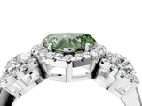 Platinum Fancy Green Heart Cut Diamond Three-Stone Halo Ring with Prong Setting and Pavé Accents_16