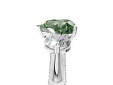 Platinum Fancy Green Heart Cut Diamond Three-Stone Ring with Prong Setting and Pavé Band_11