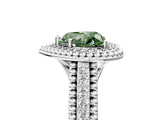 Platinum Fancy Green Heart Cut Halo Diamond Ring with Beaded Split Shank and Four-Prong Setting_11