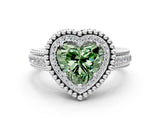 Platinum Fancy Green Heart Cut Halo Diamond Ring with Beaded Split Shank and Four-Prong Setting_6