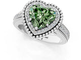 Platinum Fancy Green Heart Cut Halo Diamond Ring with Beaded Split Shank and Four-Prong Setting_7