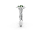 Platinum Fancy Green Heart Cut Halo Diamond Ring with Beaded Split Shank and Four-Prong Setting_8