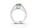 Platinum Fancy Green Heart Cut Halo Diamond Ring with Beaded Split Shank and Four-Prong Setting_9
