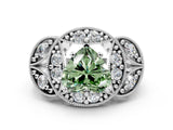 Platinum Fancy Green Heart Cut Halo Milgrain Diamond Engagement Ring with Leaf Band and Four-Prong Setting_12