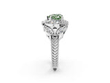 Platinum Fancy Green Heart Cut Halo Milgrain Diamond Engagement Ring with Leaf Band and Four-Prong Setting_14