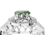 Platinum Fancy Green Heart Cut Halo Milgrain Diamond Engagement Ring with Leaf Band and Four-Prong Setting_16