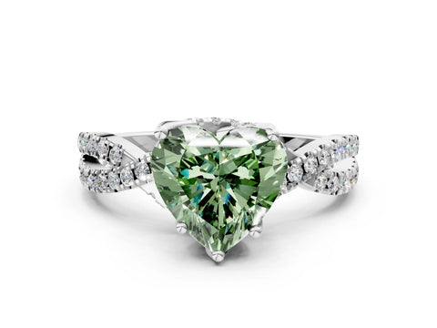 Platinum Fancy Green Heart Cut Solitaire Twist Pave Diamond Engagement Ring with Prong Setting_42
