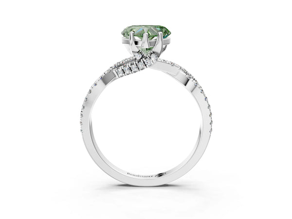 Platinum Heart-Shaped Twisted Split Shank Engagement Ring Setting for Fancy Green Center