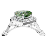 Platinum Fancy Green Heart  Halo Diamond Engagement Ring with Twisted Band and Four-Prong Setting