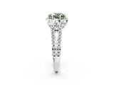 Platinum Fancy Green Heart  Halo Diamond Floral Split Shank Engagement Ring 3