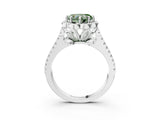Platinum Fancy Green Heart  Halo Diamond Floral Split Shank Engagement Ring 4