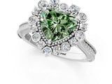 Platinum Fancy Green Heart  Halo Milgrain Pave Diamond Ring with Four-Prong Setting 1