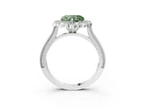 Platinum Fancy Green Heart  Halo Milgrain Pave Diamond Ring with Four-Prong Setting 3