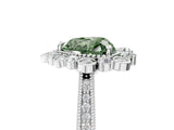 Platinum Fancy Green Heart  Halo Milgrain Pave Diamond Ring with Four-Prong Setting 5