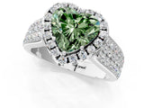 Platinum Fancy Green Heart  Halo Round Diamond Pave Band with Prong Setting 2