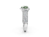 Platinum Fancy Green Heart  Halo Round Diamond Pave Band with Prong Setting 3