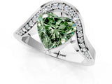 Platinum Fancy Green Heart  Solitaire Diamond Engagement Ring with Pave Band and Four-Prong Setting 1