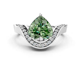 Platinum Fancy Green Heart  Solitaire Diamond Engagement Ring with Pave Band and Four-Prong Setting