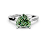 Platinum Fancy Green Heart  Solitaire Diamond Ring with Four-Prong Setting and Tapered Band 1