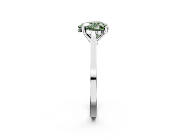 Platinum Fancy Green Heart  Solitaire Diamond Ring with Four-Prong Setting and Tapered Band